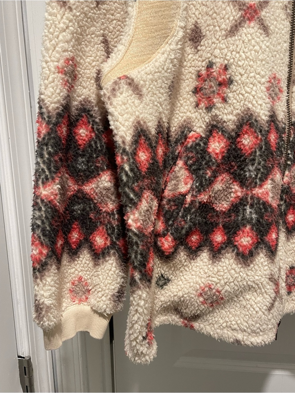 Free People Cats Meow Oversized Zip-Up Cardi Jacket Shortbread Combo Small - Picture 10 of 11